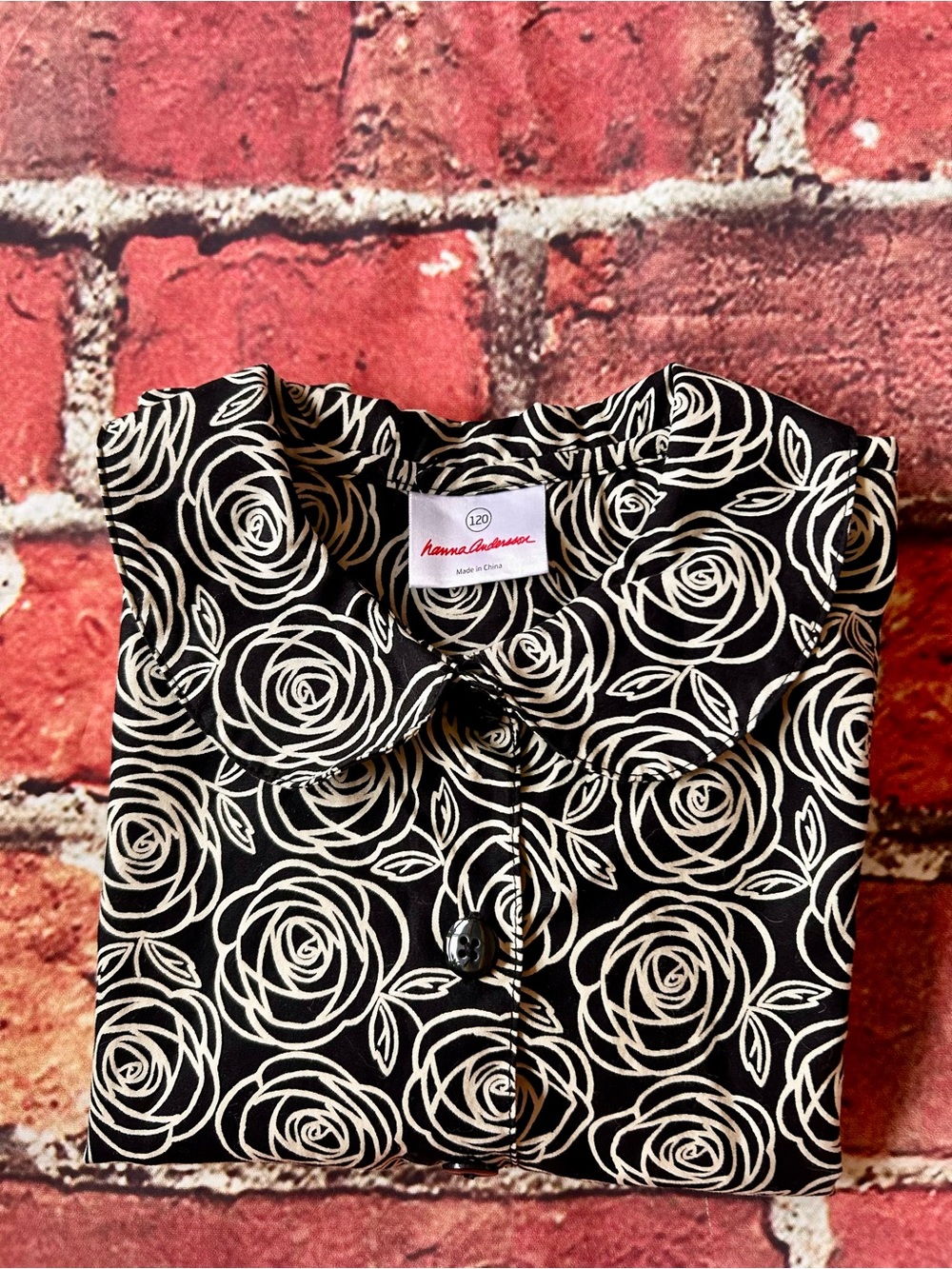 Hanna Andersson Black and White Rose-Print Button Front Top